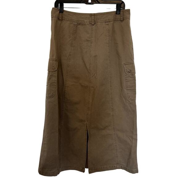 VTG Gloria Vanderbilt Maxi Skirt Brown Khaki 100% Cotton Women's Size 12 Cargo - Picture 2 of 6